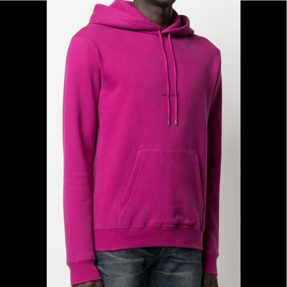 Saint Laurent Logo-Print Mens Purple Hoodie Sz L - Picture 2 of 9